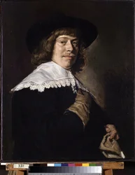 Portrét muže, který držel rukavici. Portrét mladého muže, který držel rukavici. Obraz Franse Hanse Halse I. (1581-1666), kolem roku 1650. Olej na plátně. Nizozemské umění, barokní styl. Muzeum Ermitáž, Petrohrad.