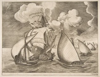 Flotila galér doprovázená karavelou z plachetnic, 1561-65.