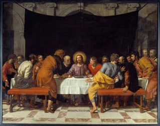 Cene Kristus obklopuje apoštoly. Obraz Franse Pourbuse Le Jeune (Francois (Franz) Porbus).