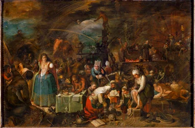 Slet čarodějnic (malba na dubovém dřevě)