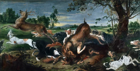 Lov jelenů, Frans Snyders (1579-1657), olej na plátně, 220x420 cm.