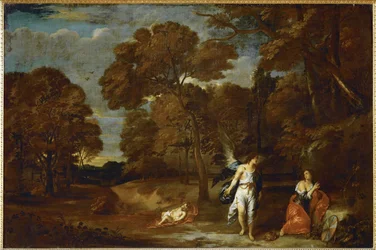 Krajina s Hagar a andělem, asi 1640 (malba na plátně)