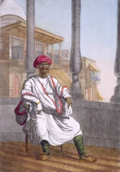 Landholder, hinduista vysoké třídy, z „Hinduisté nebo popis jejich způsobů, kostýmů a obřadů“, kolem 1808-12 (barevný lept)