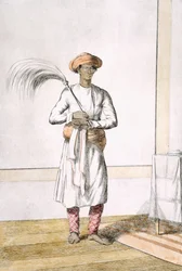 Nosič metličky, z knihy "Hinduisté, aneb popis jejich mravů, krojů a obřadů", asi 1808-12 (kolorovaný lept)