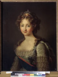 Portrét císařovny Alžběty Alexejevny, princezny Louise Augusty Bádenské (1779-1826). Nosí perlový diadém. (Portrét císařovny Alžběty Alexejevny, princezny Louise Bádenské). Manželka cara Alexandra I. Pavloviče (1777-1825). Malovat