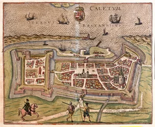 Calais, Francie: brána, pevnost a klíč Francie, se dostal pod moc španělského krále Filipa v roce 1597 (rytina