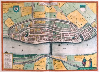 Kampen a řeka IJssel nebo Yssel, Nizozemsko (rytina