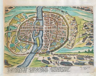 Král Jindřich Navarrský obléhá Paříž, srpen 1590, Franz Hogenberg, rytina