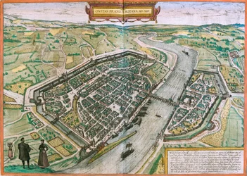 Mapa Frankfurtu (Francofordia), Německo (lept