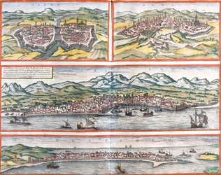 Pohledy na Parmu (Parma), Siena (Sena), Palermo (Panhormus) a Trapani (Drepanum) (Sicílie), Itálie (lept)