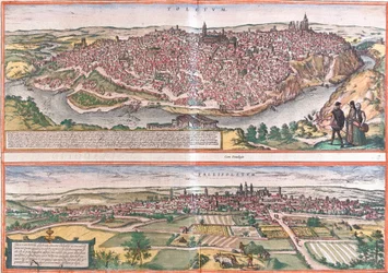 Pohledy na Toledo a Valladolid (Vallisoletum), Španělsko (lept