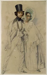 Manželé Paul a Amalie Taglioniovi (Studie k obrazu „Přehlídka prvního gardového pěšího pluku“, 1839)