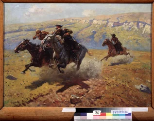 Duel (Duel). Obraz Franze Roubauda (1856-1928), olej na plátně