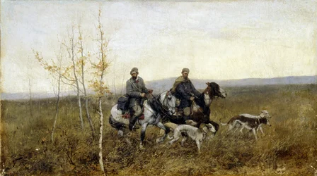 Lovci. Obraz Franze Roubauda (1856-1928), olej na plátně