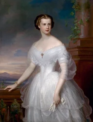 Portrét Alžběty Bavorské z rodu Wittelsbachů (1837-1898) (Sissi nebo Sisi), rakouské císařovny (1854-1898) a uherské královny (1867-1898). Obraz Franze Schrotzberga (1811-1889), kolem roku 1853. Soukromá sbírka.