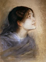 Portrét Eleonory Duse (Vigevano 1858 - Pittsburgh 1924), italská herečka, Malba Franze von Lembach (1836-1904), pastel na kartonu, 68x47 cm
