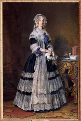 Portrét na nohou Marie Amelie de Bourbon, královny Francie (1782-1866). Obraz Xavera Winterhaltera (1806-1873) 1842. Rozm. 2,15 x 1,40 m
