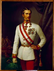 Portrétu Františka Josefa Rakouského bylo 28 let ve slavnostní uniformě (1830-1916). Obraz Francoise Xavera Winterhaltera (1806-1873)