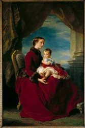 Portréty císařovny Eugenie a císařského prince. Eugenie de Montijo (1826 - 1920) a jeho syn s Napoleonem III., Napoleon Eugene Louis Bonaparte (1856-1879). Obraz Francoise Xavera Winterhaltera (1806-1873) Ec. Všechno.