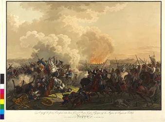 Bitva u Aspern 1809 (kolorovaná rytina)