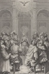 Letnice, s apoštoly a Pannou sedící v kruhu, Duch svatý ap..., 1729-40.