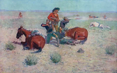 Indiáni útočící na kovboje. Frederic Remington.
