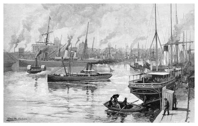 Melbourne z Yarra, Victoria, Austrálie, 1886.