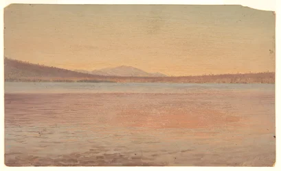 Vzdálený pohled na hory Katahdin a Traveler zobrazený z jezera Millinocket