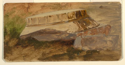 Kresba, Athény, spadlý hlavní kámen Parthenonu, 1869