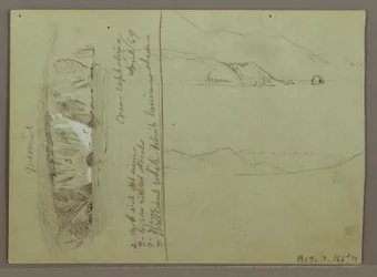 Kresba, Holý vrch, Akropole v Korintu, Řecko, duben 1869