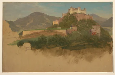 Kresba, Zámek ze Salcburku, Rakousko, 1868