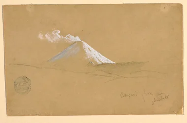 Kresba, Cotopaxi z okolí Ambata, Ekvádor, 1853