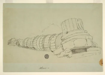 Kresba, Padlý sloup Diova chrámu, Athény, duben 1869