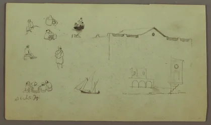 Kresba, figurální studie, plachetnice, architektonické studie, pravděpodobně 1868