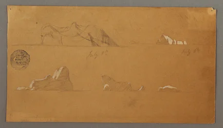Kresba, plovoucí ledovce, 5. a 6. července 1859