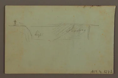 Kresba, Kvetoucí rostlina a skála mezi Americkým a Kanadským vodopádem u Niagary, pravděpodobně 1858