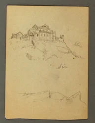 Kresba, Opevnění vrcholků skal, Sion, údolí Rhôny, pravděpodobně 1868