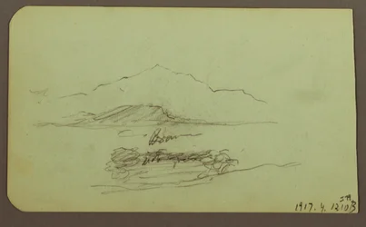 Kresba, kopce, dobytek; Verso: krajina, 1883