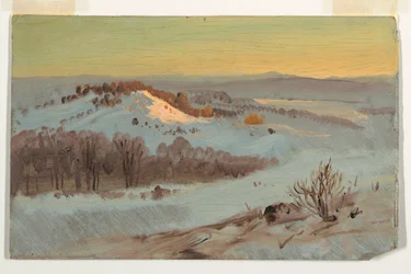 Kresba, Hudson Valley, New York v zimě, 1869-70