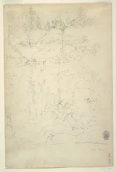 Kresba, Kaaterskill Falls, Catskill Mountains, New York, červenec 1844