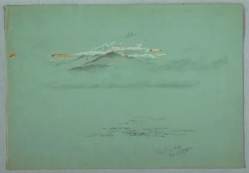Kresba, jezero Millinoket a hora Katahdin, 1878