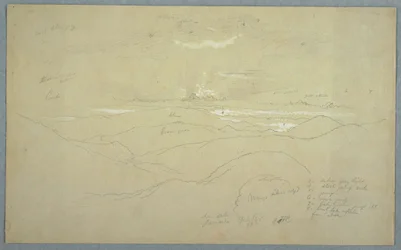 Kresba, Krajina při západu slunce, Jamajka, červenec 1865