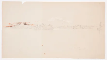 Kresba, jezero Millinocket, pohled na horu Katahdin, září 1878