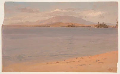 Kresba, Mount Katahdin od jezera Millinocket, 1878