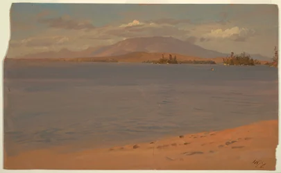 Kresba, Mount Katahdin od jezera Millinocket, 1878