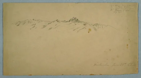 Kresba, Hora Pichincha z Chilla, Ekvádor, 26. června 1857