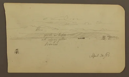 Kresba, horská krajina, postava; Verso: krajina, 30. dubna 1885