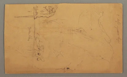 Kresba, Hory vystupující nad jezerem, červenec pravděpodobně 1868