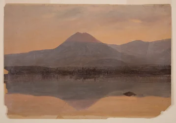 Kresba, Mt. Katahdin od jezera Katahdin, 1860-70