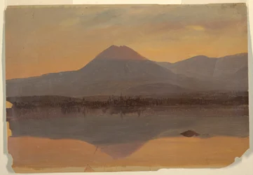 Kresba, Mt. Katahdin od jezera Katahdin, 1860-70
